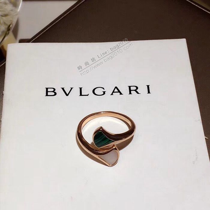 Bvlgari飾品 寶格麗雙面貝殼瑪瑙開口戒指 diva系列 925純銀電鍍18k彩寶扇形裙子單戒  zgbq3294